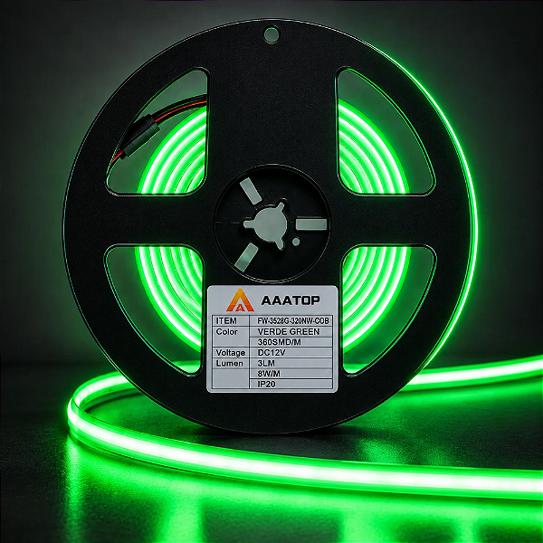 FITA DE LED 360SMD COB VERDE GREEN NEON 3Lm 8W/M IP20 12V - AAATOP - FW-3528G-320NW-COB