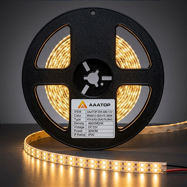 FITA DE LED DUPLA 480SMD 30W/M BRANCO QUENTE 3000K 12V IP20 - AAATOP