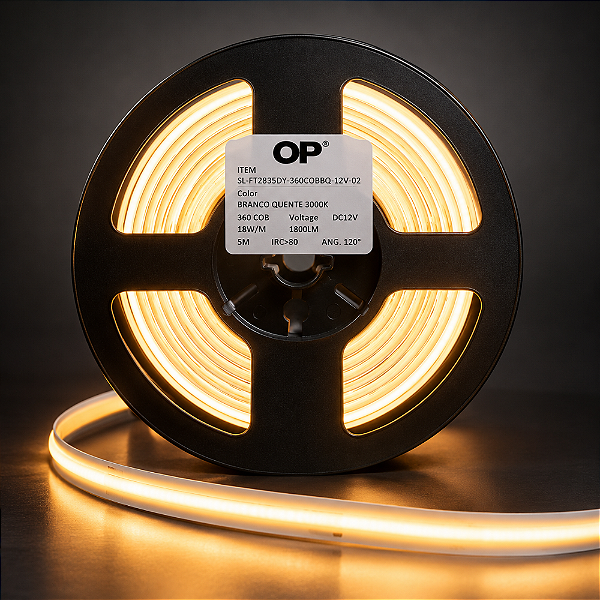 FITA DE LED 360COB 3000K 12V 18W/M 1800LM 320L/METRO 5M IRC>80 ANG.120º - OP - SL-FT2835DY-360COBBQ-12V-02