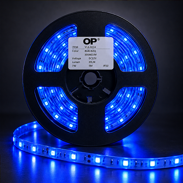 Fita LED 360COB 3000K 12V 18W/m 5m OP. 1800 lm, 320 LEDs/m, IRC >80 e ângulo de 120° para iluminação uniforme.