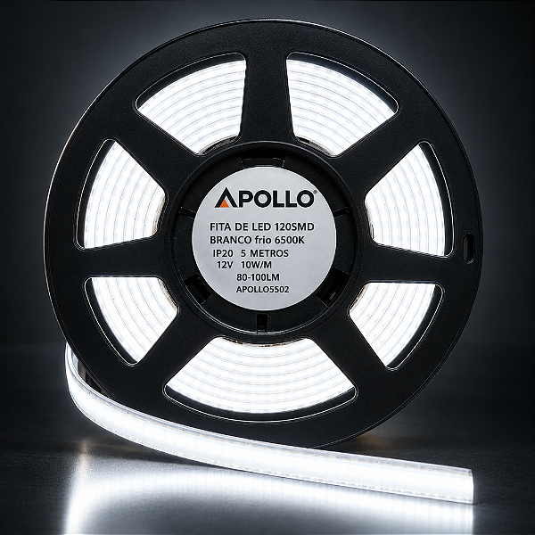 FITA DE LED 240SMD BRANCO FRIO 6500K IP20 5 METROS 12V 20W/M 80-100LM/W 2835SMD - APOLLO - APOLLO5725