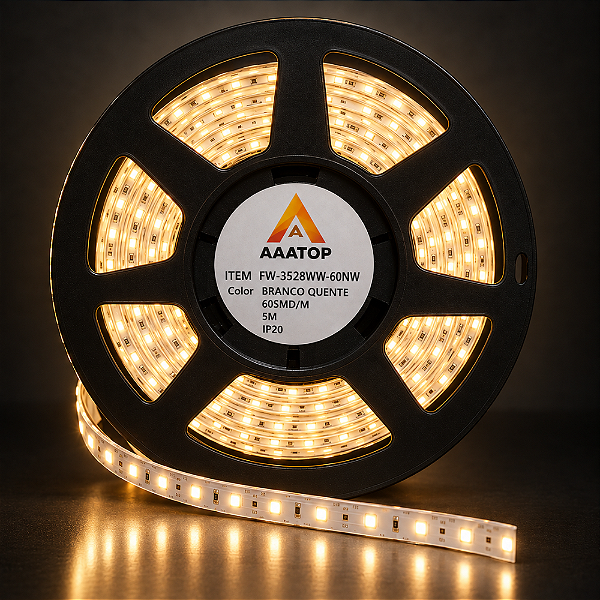 FITA DE LED 60SMD BRANCO QUENTE IP20 5 METROS - AAATOP - FW-3528ww-60NW
