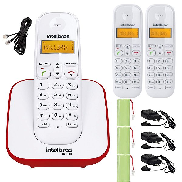 Kit Telefone Fixo Sem Fio Vermelho C 2 Ramal Bina|Intelcompras -  INTELCOMPRAS