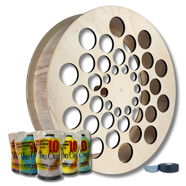 Kit Pipa Carretilha 16 Polegadas, Linha Fio 10 de 3000 Jardas Vera Cruz e Fita Protetora Dedo 2,5m