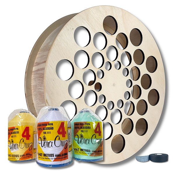 Kit Pipa Carretilha 16 Polegadas, Linha Fio 04 de 6000 Jardas Vera Cruz e Fita Protetora Dedo 2,5m