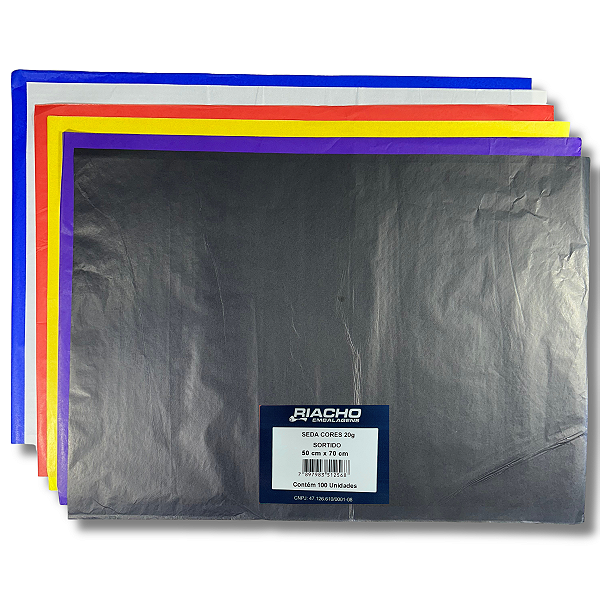 Folhas de Seda 50x70cm Riacho 100 Unidades Cores Lisas Mistas