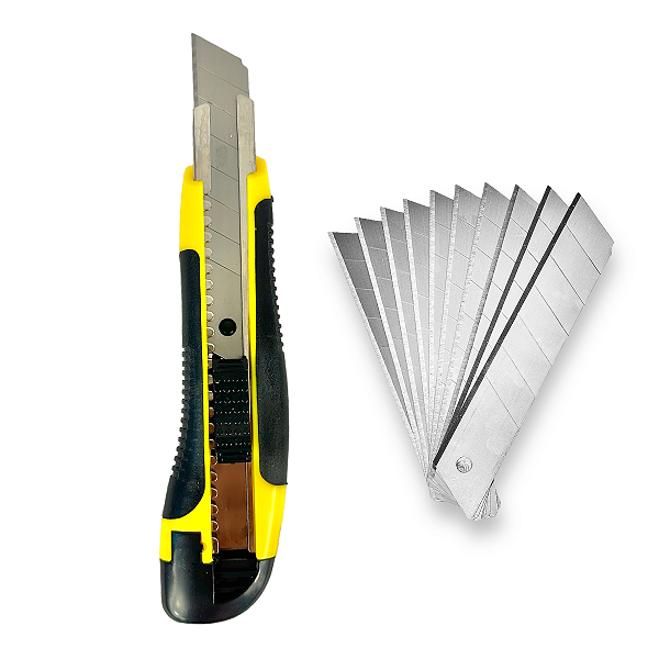 Kit Estilete Profissional Emborrachado 18mm + 10 Lâminas
