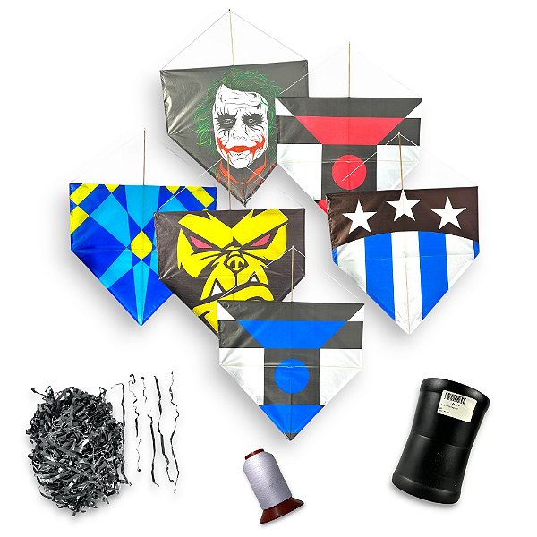 Kit 20 Pipa Murcha 55x40 Rabiola de 100M Linha de 500 Jds e Porta Linha Pequeno