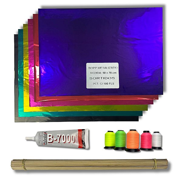 Kit 100 Vareta 55cm, 100 Laminado, Cola B7000, Linha Armação