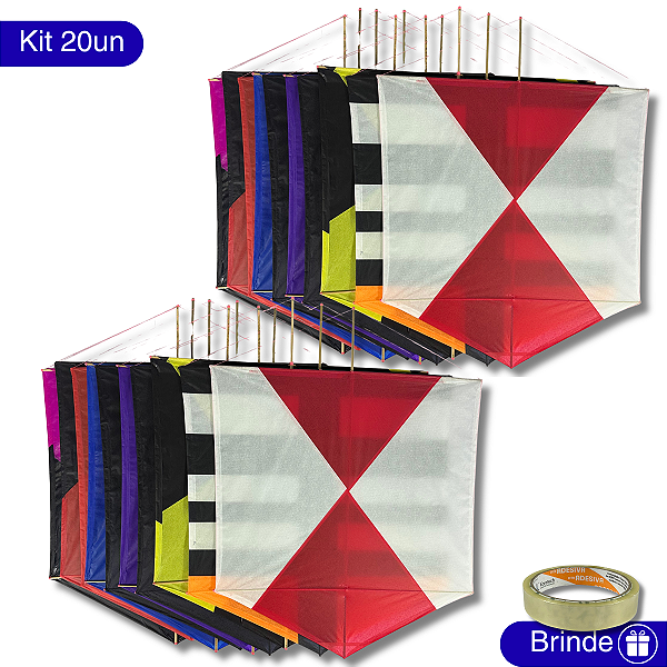 Kit 20 Pipa Latão Seda 60x55cm Estampas Mistas com Durex