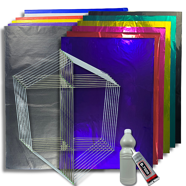 Kit Para Pipa 50 Armações Prontas 100 Folhas Mistas e 1 Cola