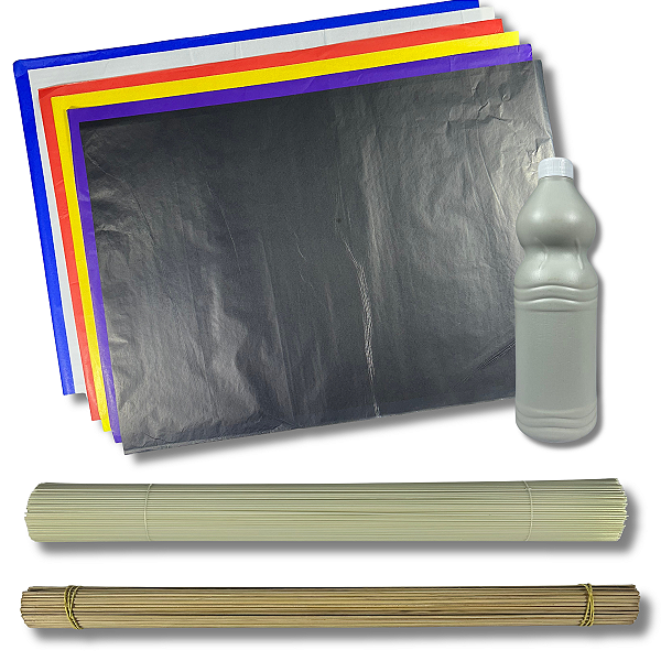 Kit Raia: Bambu 55cm, Fibra 2.0, Seda 50x70cm e Cola Branca