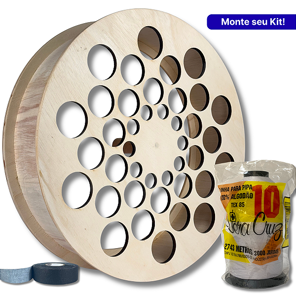 Kit Carretilha Madeira Rolamento + Linha 10 Vera Cruz + Fita