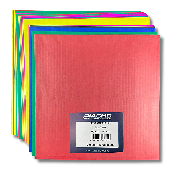 Folhas de Seda 60x60cm Riacho 100 Unidades Cores Lisas Mistas