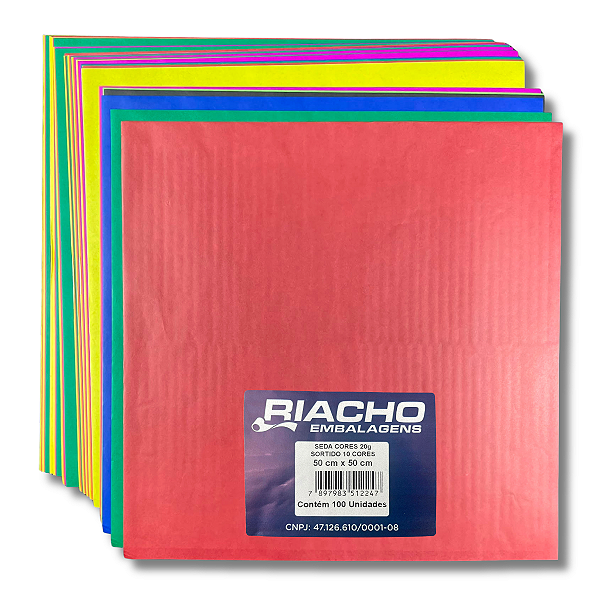 Folhas de Seda 50x50cm Riacho 100 Unidades Cores Lisas Mistas