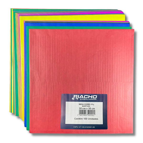 Folhas de Seda 35x35cm Riacho 100 Unidades Cores Lisas Mistas