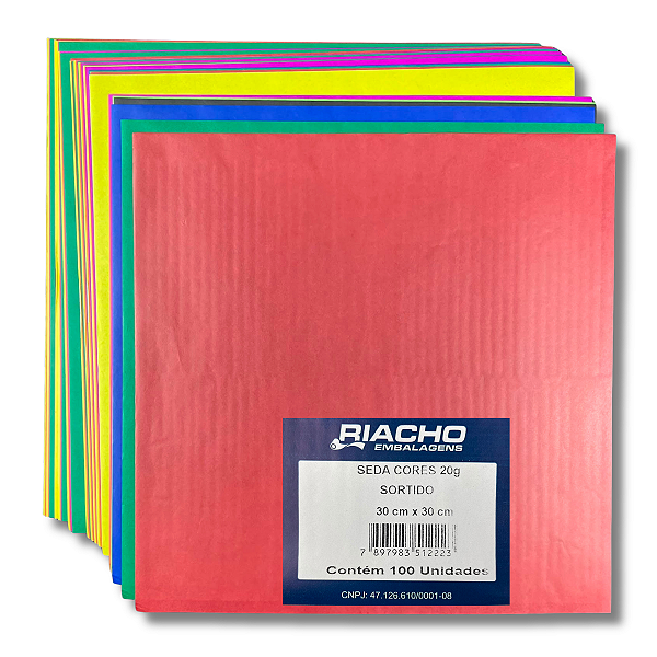 Folhas de Seda 30x30cm Riacho 100 Unidades Cores Lisas Mistas
