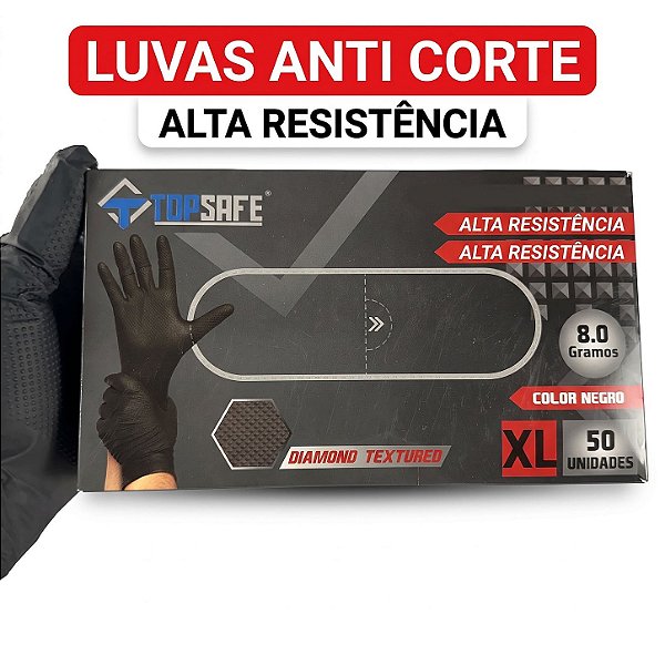 Caixa 50un Luva de Proteção Anti-Corte TopSafe HPPE Texturizada EN388 Pipa