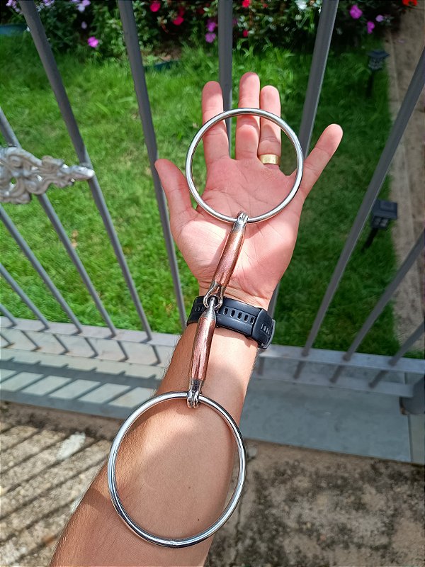 Bridão Argola Em Inox Bocal Articulado de Bronze  Para Cavalo