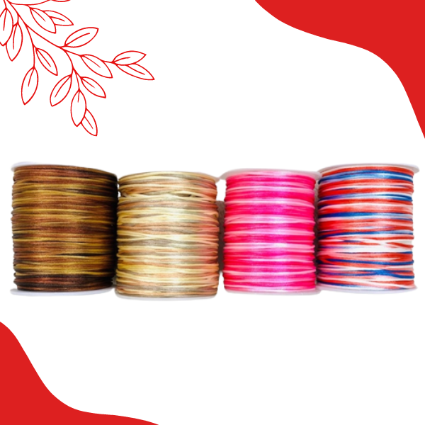 Fio de Seda Mesclado 1mm Rolo com 100 metros Cordao Rabo de Rato para Customização de Chinelos