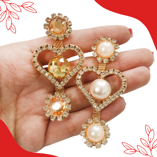 Bridão lateral de coração com strass