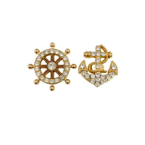 Piercing Timão e Âncora Dourado com Crystal (par)