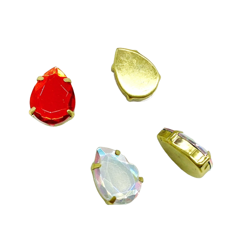 Chaton Engrampado Dourado Gota 13X18mm em Acrílico - 10 unidades o Pacote Para Artesanato Pedra com Caixinha