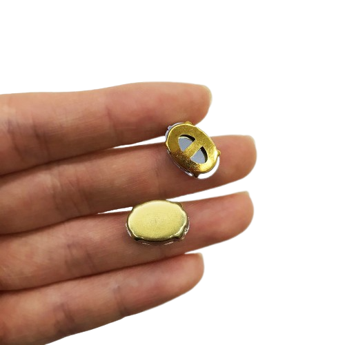 Chaton Engrampado Dourado Oval 10X14mm em Acrílico - 10 unidades o Pacote Para Artesanato Pedra com Caixinha
