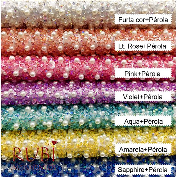 Manta de Strass com Pérola 22 Tiras de 1 cm Termocolante