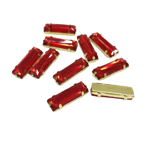 Chaton Engrampado Dourado Baguete 7X21mm em Acrílico - 10 unidades o Pacote