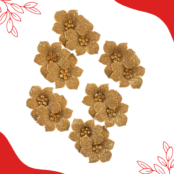 Aplique De Flor Duplo Tecido Com Strass - Kit 3 Pares