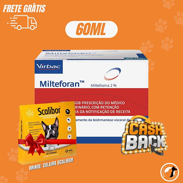 Milteforan Virbac 60 ml FRETE GRÁTIS* + BRINDE COLEIRA SCALIBOR