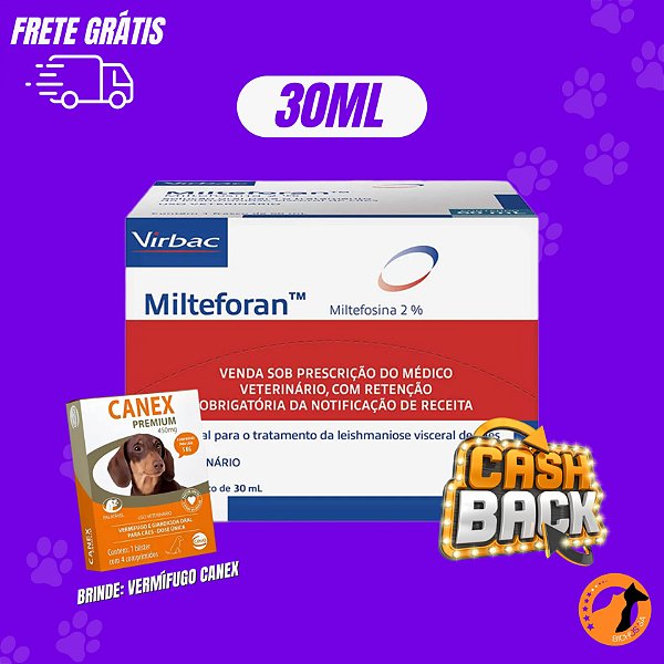 Milteforan Virbac 30ml FRETE GRÁTIS + BRINDE VERMÍFUGO CANEX
