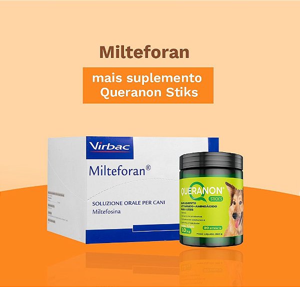 Milteforan 90ml - Antiparasitário Virbac Original + Suplemento Queranon Sticks + Frete grátis para todo Brasil