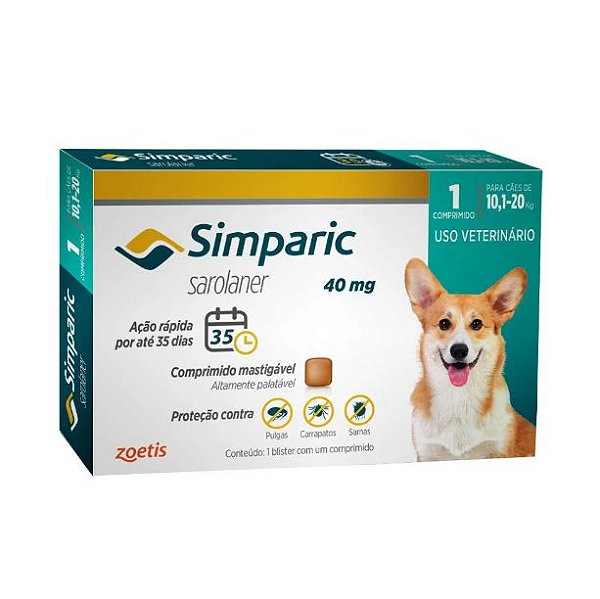 Simparic 40 Mg Cx C/ 3 Comp - 10,1 Ate 20 Kg