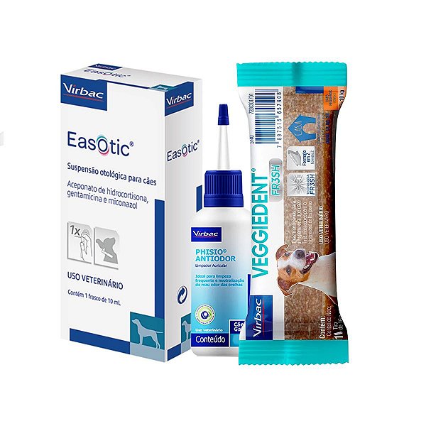 Easotic Virbac + Limpador Auricular Phisio Antiodor + Brinde