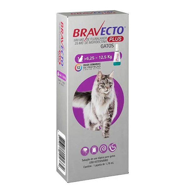 Bravecto Transdermal Plus Gatos 500 Mg - 6,25 - 12,5 Kg