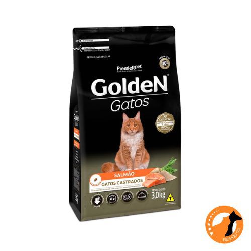 Ração Golden para Gatos Adultos Castrados Sabor Salmão 3kg