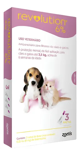 Revolution Filhotes Cães e Gatos Até 2,5 kg 0,25 mL 15mg 3 pipetas - Zoetis