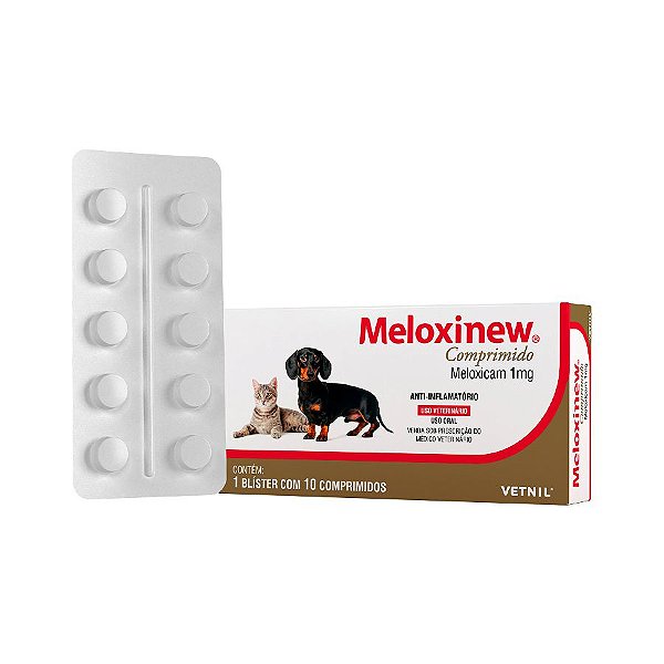 Anti-inflamatório Meloxinew 10 Comprimidos Vetnil para Cães e Gatos 1mg