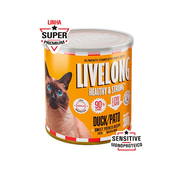 Ração Úmida Livelong Sensitive Pato com Batata-Doce para Gatos 300g