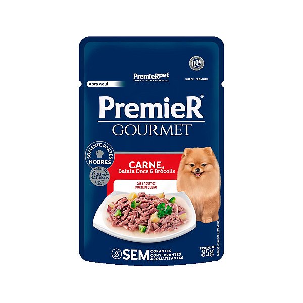 Ração Úmida Premier Gourmet para Cães Adultos de Porte Pequeno Sabor Carne, Batata Doce e Brócolis 85 g
