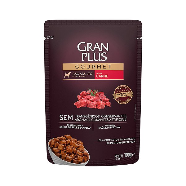 Ração Úmida GranPlus Gourmet Sachê para Cães Adultos Sabor Carne - 100g