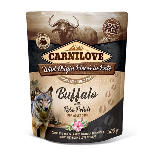 CARNILOVE DOG POUCH PATE BUFFALO WITH ROSE PETALS 300 G