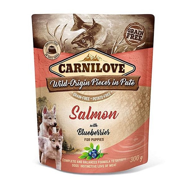 CARNILOVE DOG POUCH PATE SALMON WITH BLUEBERRIES FOR PUPPIES 300 G