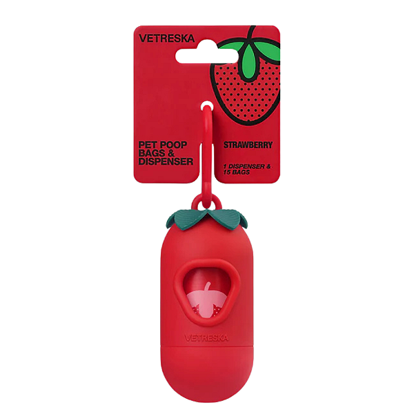 Cata caca para cocô de animais de estimação da Strawberry (1 dispensador + 1 rolo) VETRESKA