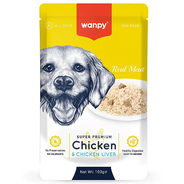 Petisco para cachorro Wanpy sachê de frango e fígado de frango 100g