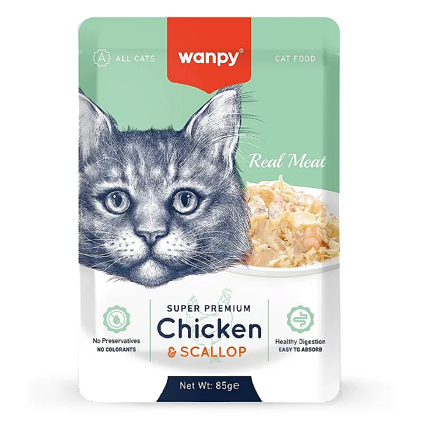 Petisco para gato Wanpy sachê de frango e vieira 85g