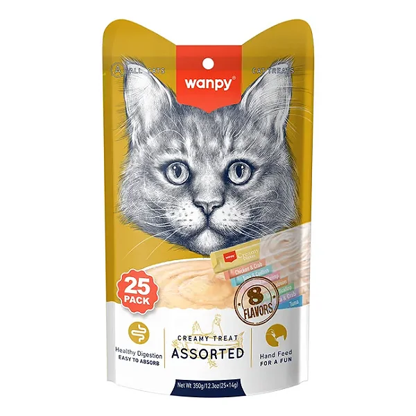 Petisco para gatos Wanpy Creamy Sabores Sortidos 14gx25 350g