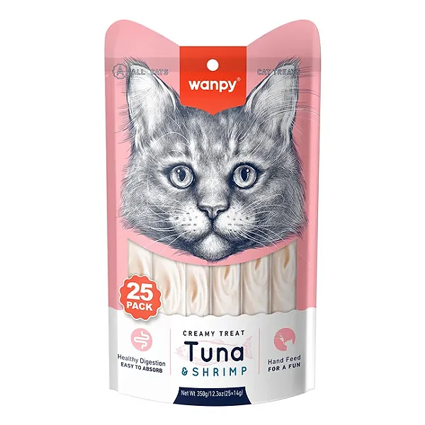 Petisco para gato Wanpy Creamy Atum e Camarão 14gx25 350g